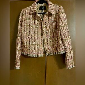 Adrienne Landau Pink and Tan Blazer Classic Tweed Style